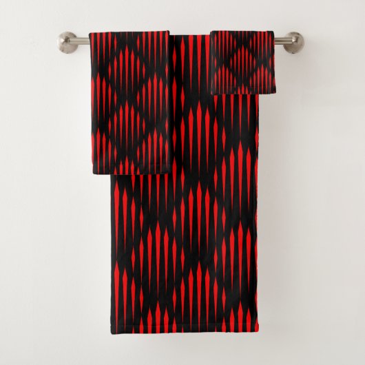 Abstract lijnpatroon rood en zwart bad handdoek (Insitu)