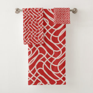 Abstract lijnpatroon van rood en crème bad handdoek
