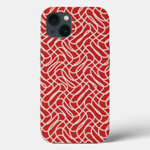 Abstract lijnpatroon van rood en crème Case-Mate iPhone case