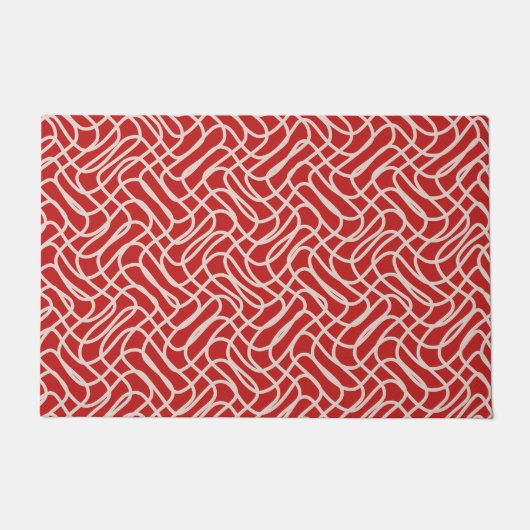 Abstract lijnpatroon van rood en crème deurmat (Voorkant)