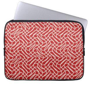 Abstract lijnpatroon van rood en crème laptop sleeve