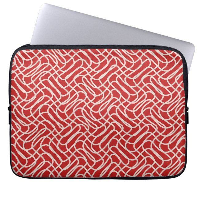 Abstract lijnpatroon van rood en crème laptop sleeve (Voorkant)