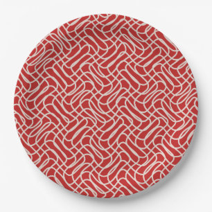 Abstract lijnpatroon van rood en crème papieren bordje