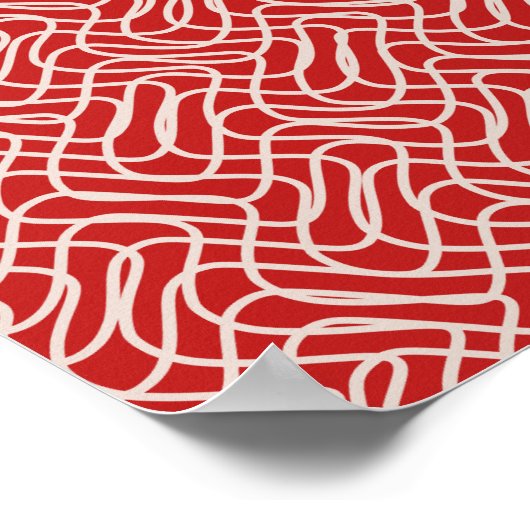 Abstract lijnpatroon van rood en crème poster (Hoek)