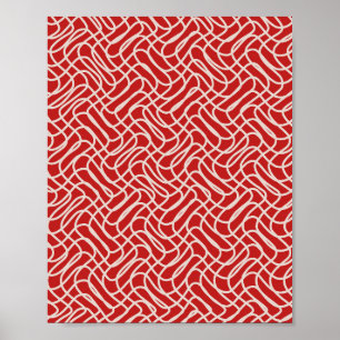 Abstract lijnpatroon van rood en crème poster