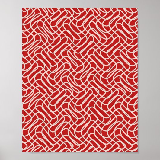 Abstract lijnpatroon van rood en crème poster (Voorkant)
