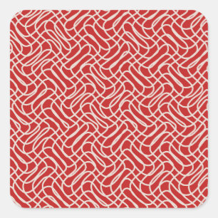 Abstract lijnpatroon van rood en crème vierkante sticker