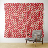 Abstract lijnpatroon van rood en crème wandkleed (In Situ (horizontaal))