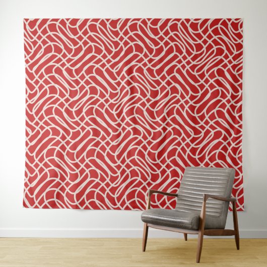Abstract lijnpatroon van rood en crème wandkleed (In Situ (horizontaal))