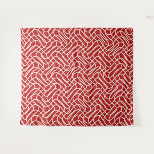Abstract lijnpatroon van rood en crème wandkleed (Voorkant (horizontaal))