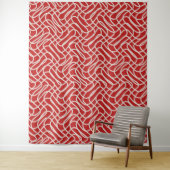 Abstract lijnpatroon van rood en crème wandkleed (In situ)