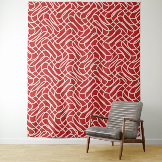 Abstract lijnpatroon van rood en crème wandkleed (In situ)