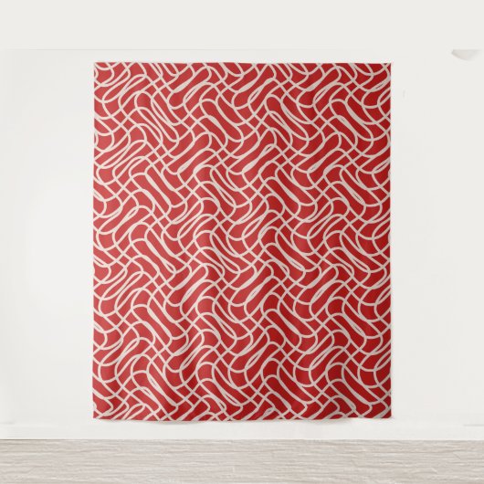 Abstract lijnpatroon van rood en crème wandkleed (Voorkant)
