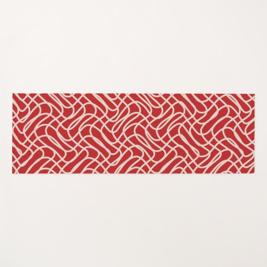 Abstract lijnpatroon van rood en crème yogamat (Voorkant (horizontaal))