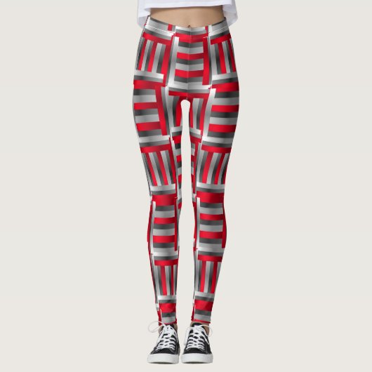 Abstract lijnpatroonrood en zwart leggings (Voorkant)