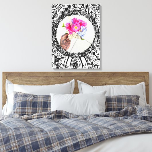 Abstract Lijst Hand en Boeket Canvas Afdruk (Insitu (Slaapkamer))