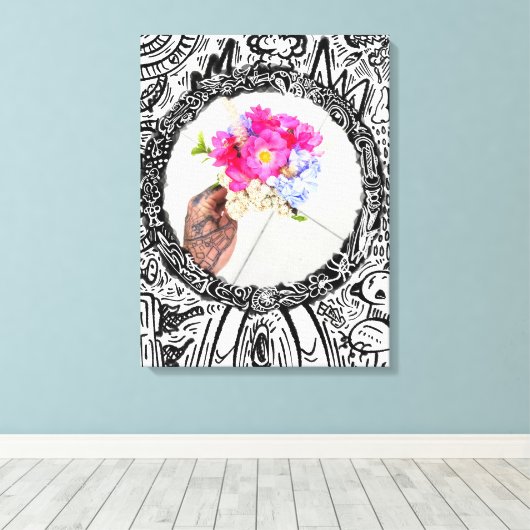 Abstract Lijst Hand en Boeket Canvas Afdruk (Insitu (Houten vloer))