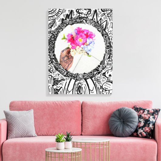 Abstract Lijst Hand en Boeket Canvas Afdruk (Insitu (Woonkamer))