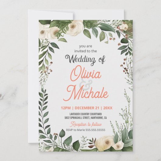 Abstract Lijst van Floral Wedding Greenery Kaart (Voorkant)