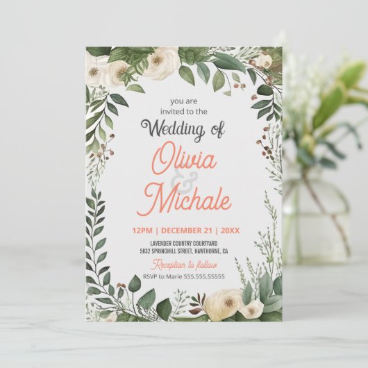 Abstract Lijst van Floral Wedding Greenery Kaart (Staand voorkant)