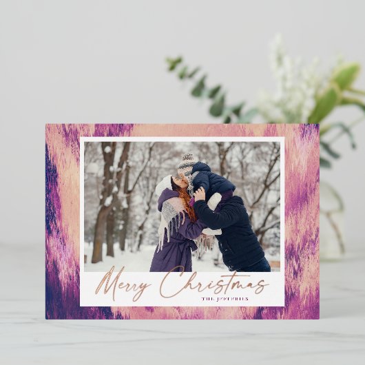Abstract Lijst Vrolijk kerstfeest 2 Foto Folie Feestdagenkaart (Staand Voorkant)
