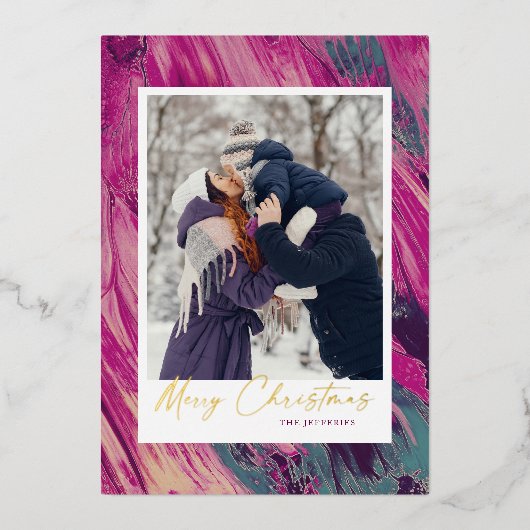 Abstract Lijst Vrolijk kerstfeest foto Folie Feestdagenkaart (Voorkant)