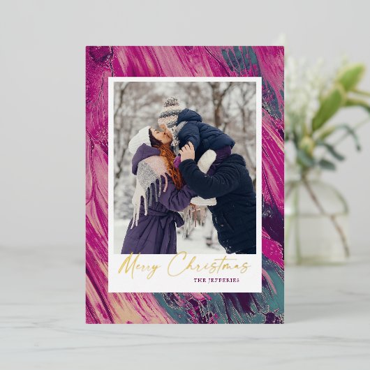 Abstract Lijst Vrolijk kerstfeest foto Folie Feestdagenkaart (Staand Voorkant)
