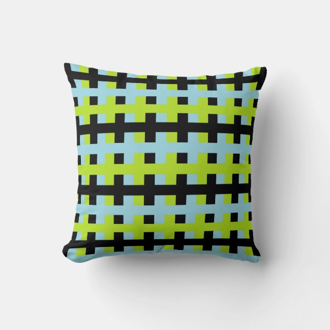 Abstract Lime Green, Black en Pastel Blue Kussen (Voorkant)