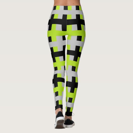Abstract Lime Green, Silver en Black Leggings (Achterkant)