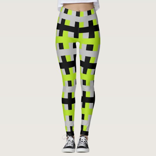Abstract Lime Green, Silver en Black Leggings (Voorkant)