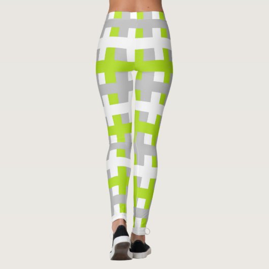 Abstract Lime Green, Silver en White Leggings (Achterkant)