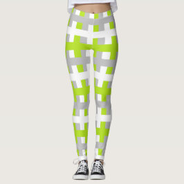 Abstract Lime Green, Silver en White Leggings