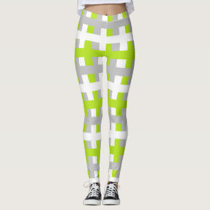 Abstract Lime Green, Silver en White Leggings