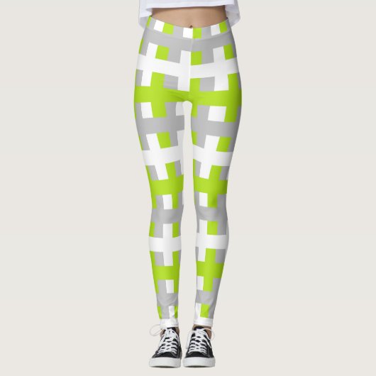 Abstract Lime Green, Silver en White Leggings (Voorkant)