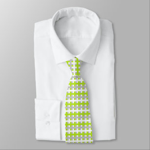 Abstract Lime Green, Silver en White Stropdas