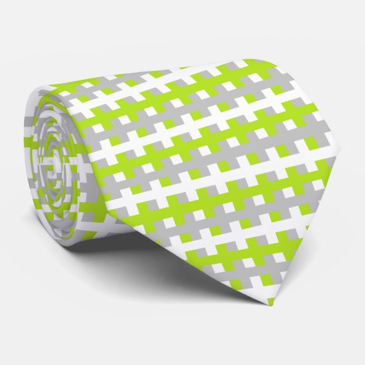 Abstract Lime Green, Silver en White Stropdas (Opgerold)