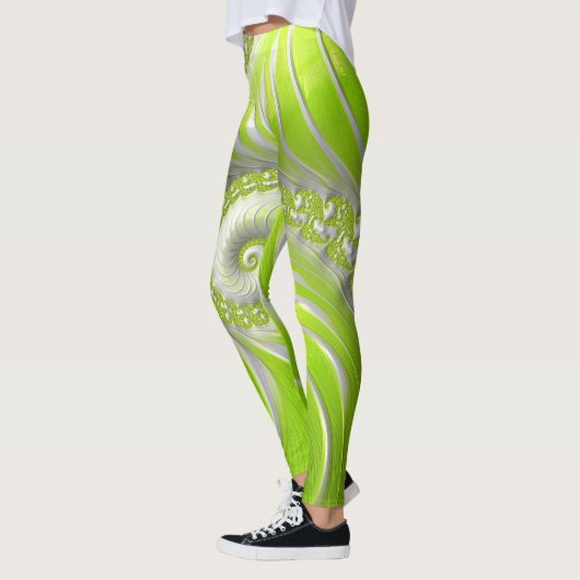 Abstract Lime Green Spiral Fractal Leggings (Links)