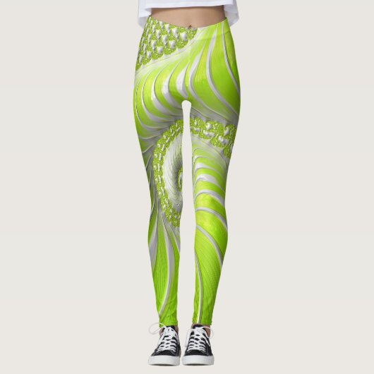 Abstract Lime Green Spiral Fractal Leggings (Voorkant)