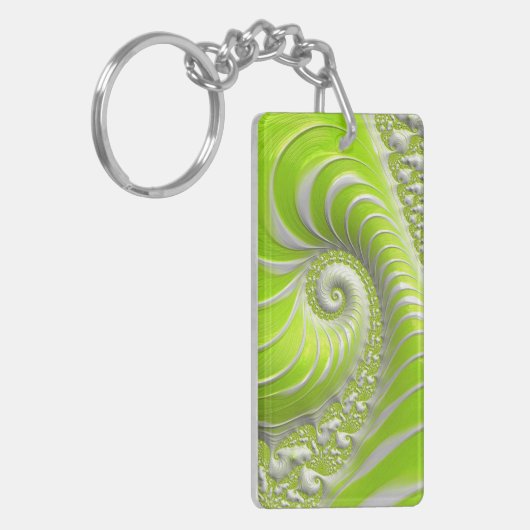 Abstract Lime Green Spiral Fractal Sleutelhanger (Voorkant Links)