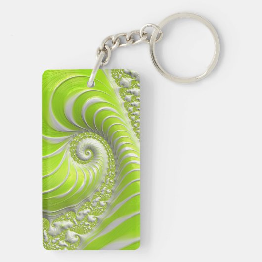 Abstract Lime Green Spiral Fractal Sleutelhanger (achterkant)