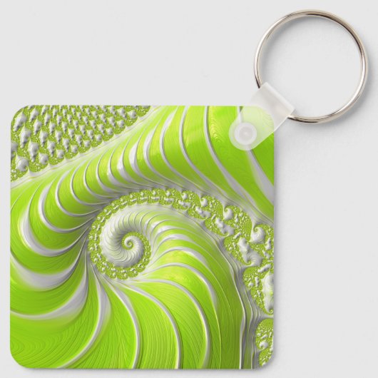 Abstract Lime Green Spiral Fractal Sleutelhanger (Achterkant)