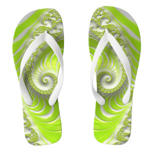 Abstract Lime Green Spiral Fractal Teenslippers