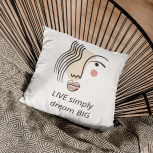 Abstract Line Art Face Live Simply Dream Big Quote Kussen