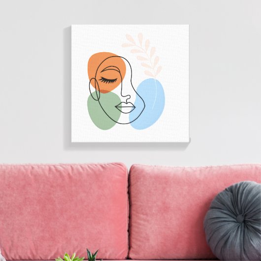 Abstract Line Art Face with Botanical Flair Canvas Afdruk (Insitu (Woonkamer))