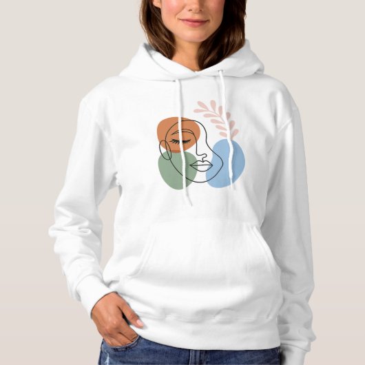 Abstract Line Art Face with Botanical Flair Hoodie (Voorkant)