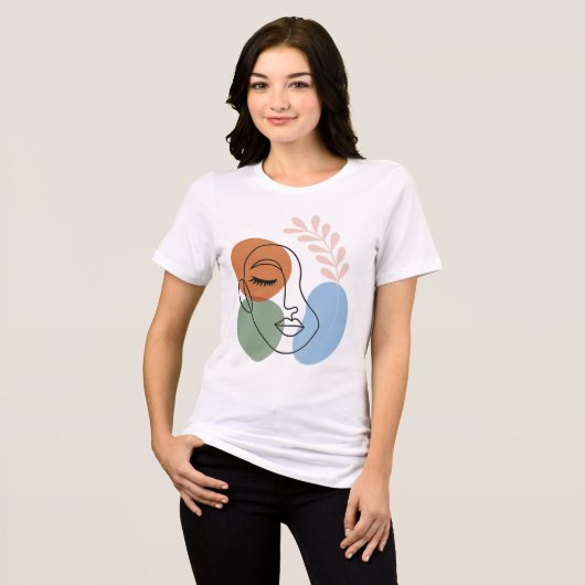 Abstract Line Art Face with Botanical Flair Tri-Blend Shirt (Voorkant volledig)