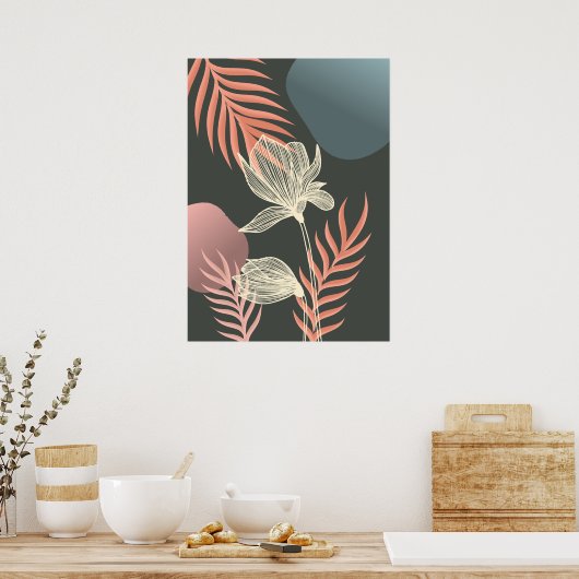 Abstract Line Art Flower Design - Elegant Mi Poster (Keuken)