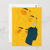 Abstract Line Art Print, Four Overlapping Faces Briefkaart (Voorkant / Achterkant)
