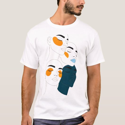 Abstract Line Art Print, Four Overlapping Faces T-shirt (Voorkant)