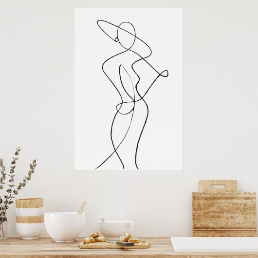 Abstract Line Art Woman Poster (Keuken)